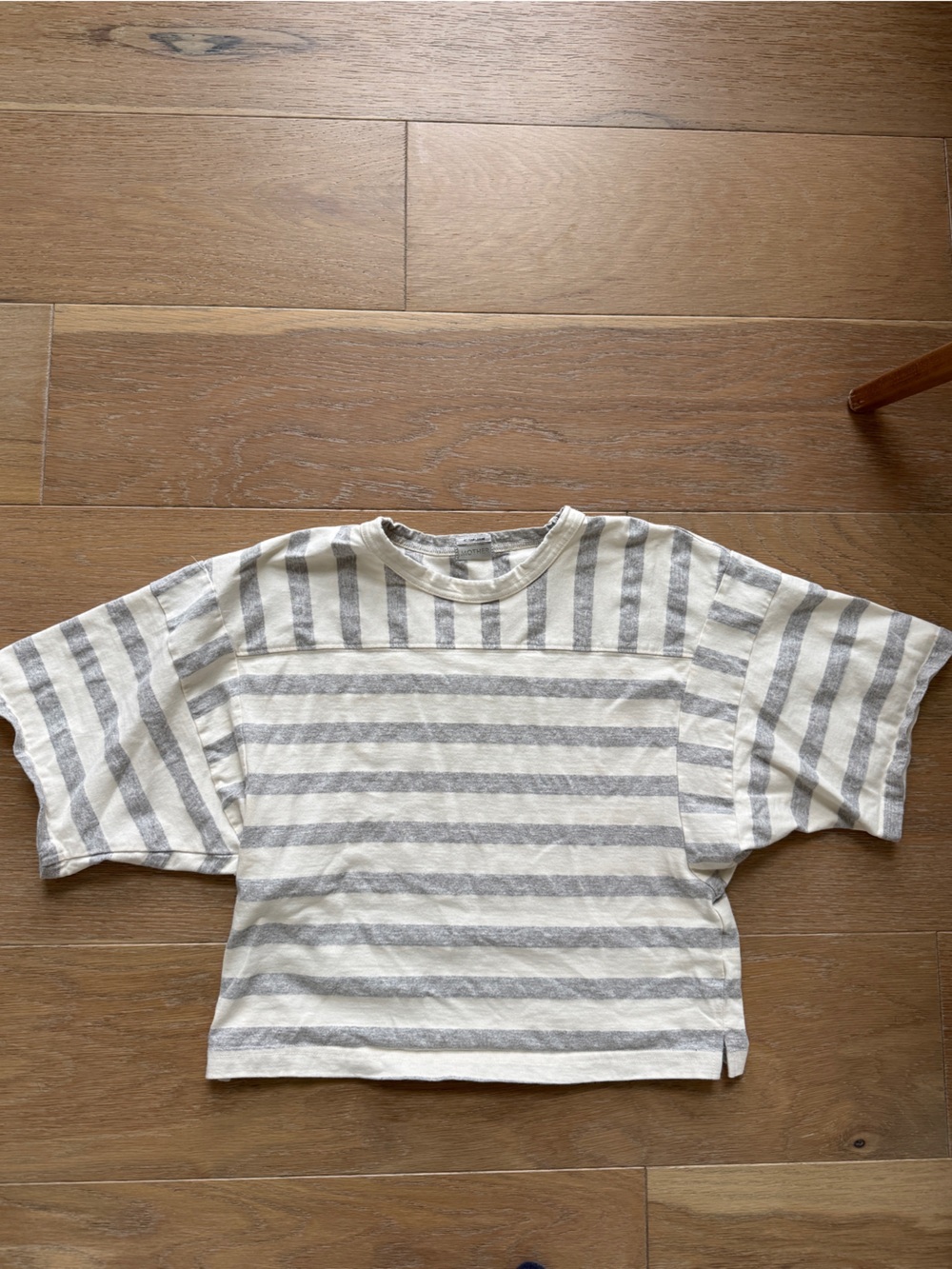 MOTHER Short Sleeve Striped Tee in Ivory and Light Gray